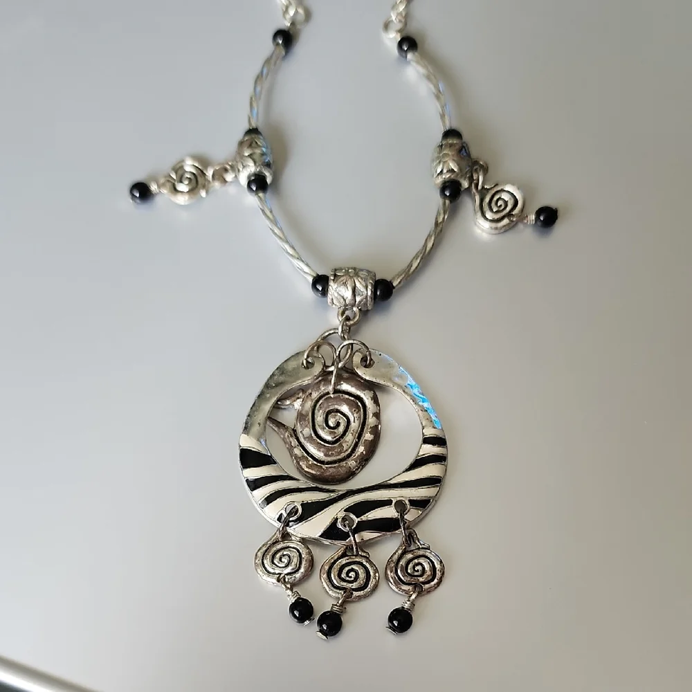 Zebra Print Tribal Pattern Necklace Previously Loved